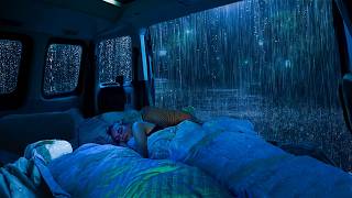 Fall Asleep Fast with Heavy Rain Sounds on a Camping Car at Night, Powerful Thunder for Sleep