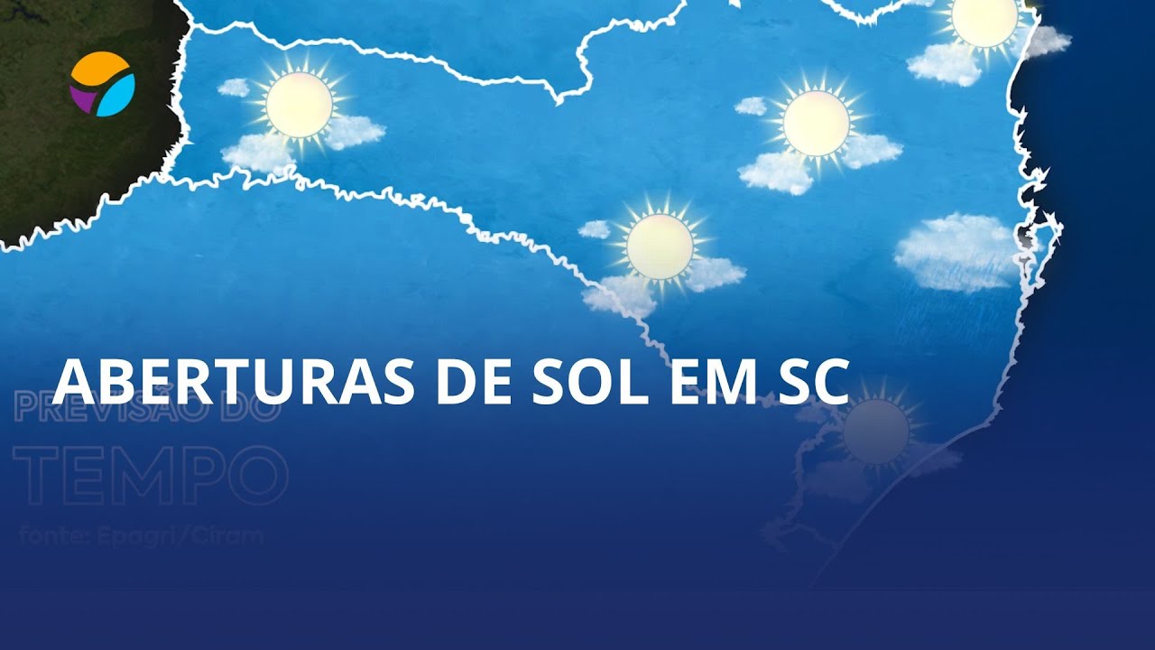 Sol entre nuvens e chuva isolada em SC