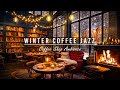 Snowy Winter Ambience with Relaxing Instrumental Jazz Music & Crackling Fireplace for Study, Sleep