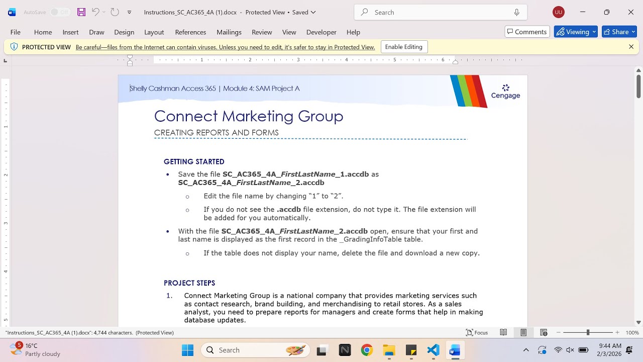 Shelly Cashman Access 365 | Module 4: SAM Project A Connect Marketing Group