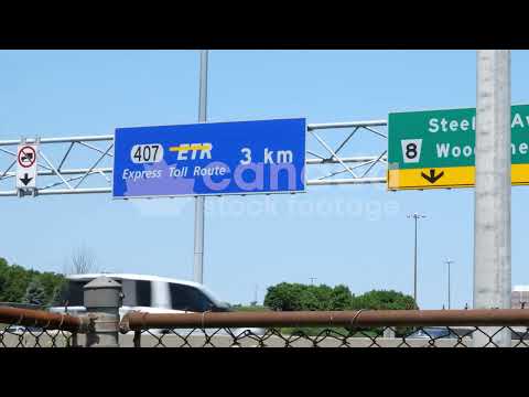 Sign for toll highway 407 ETR in Toronto, Canada stock video. Express Toll Route. HD.