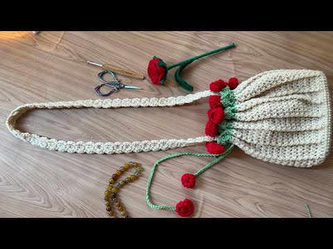 How to make Crochet Rose Drawstring Pouch / Crochet bag for beginners 💯