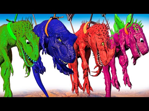 Spider-Man 2099 Spinosaurus Vs Red Malusaurus & T-REX Dinosaurs Fighting in Jurassic World Evolution