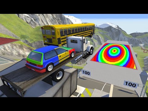Heavy Vehicle High Speed Car Jump In Rainbow Slime Pool Crash - BeamNG.drive  Jump In Colored Pool
