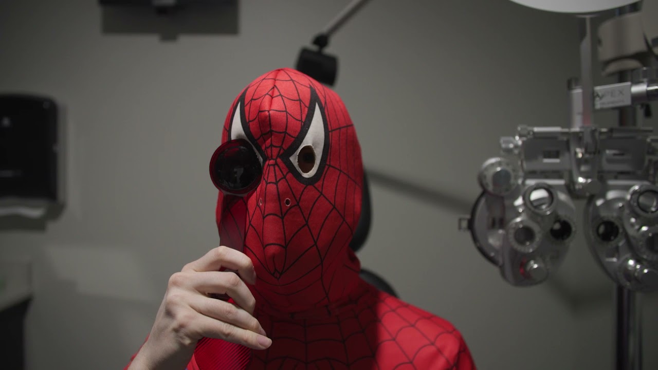 Sharp Vision Spiderman gets an eye exam