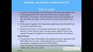 Karnataka - Pay Road Tax Or Motor Vehicle Tax