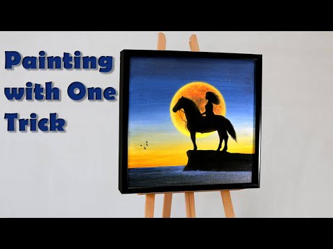 Sunset Painting On Canvas With Hacks / Girl Riding Horse / Step By Step Tutorial