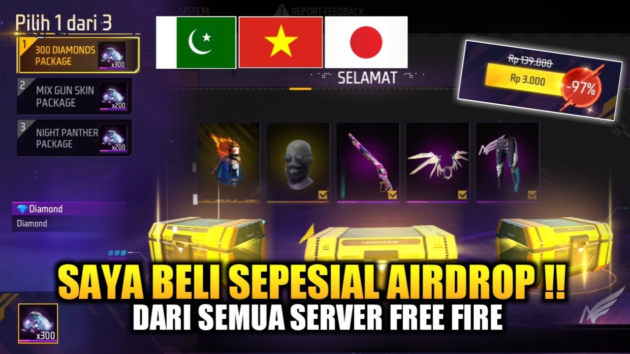 GW BELI SPESIAL AIRDROP FF SEMUA NEGARA! PINDAH SERVER DEMI DAPAT DISKON DAN ITEM OLD