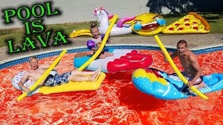 THE POOL IS LAVA CHALLENGE!!! Riding on Giant Pool Toys!