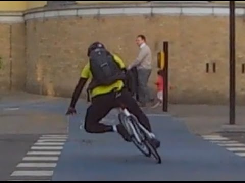 Silly cyclist - Unclip before you stop!