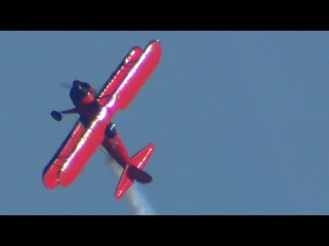 Vicky Benzing performing aerobatics in a 1940 Boeing Stearman
