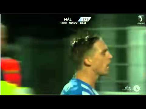 Nicki Bille nets 94th minute equaliser for Esbjerg; Celebrates by necking a fans pint