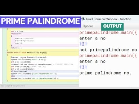 Prime Palindrome Program Using Java Function 10thicse Java Function Video 14 Program 11
