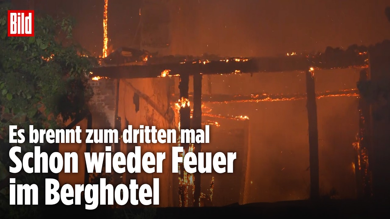 Hotel-Ruine in Flammen: Feuerwehr warnt vor Funkenflug und Waldbrand-Gefahr