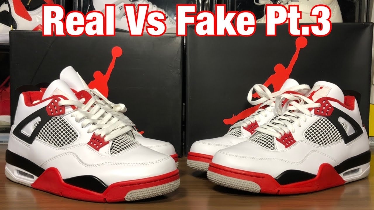Air Jordan 4 Fire Red Real Vs Fake Review W/Blacklight and weight comparisons.