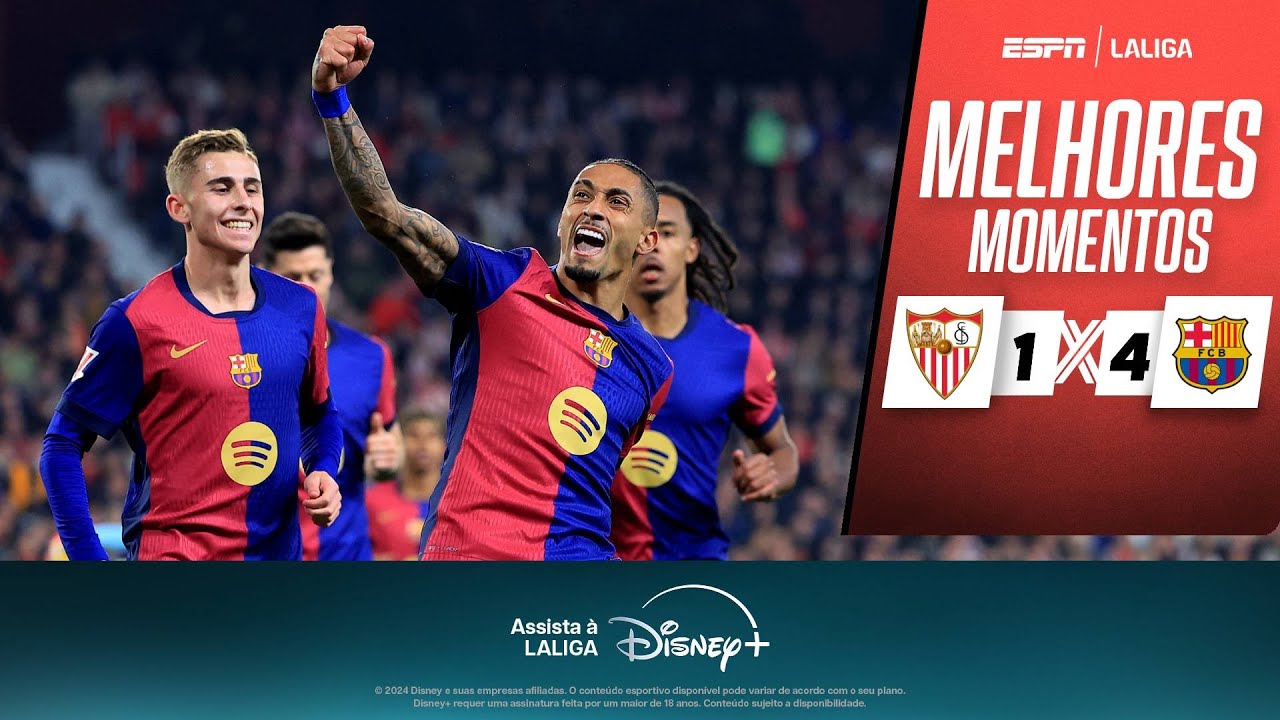 RAPHINHA faz GOLAÇO, BARCELONA goleia o SEVILLA e encosta no líder REAL MADRID