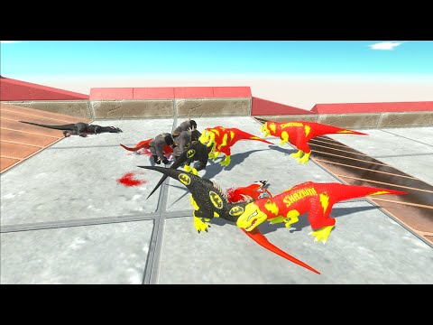 Hunting found Jurassic world x3 batman t-rex vs x3 shazam t-rex - Animal Revolt Battle Simulator