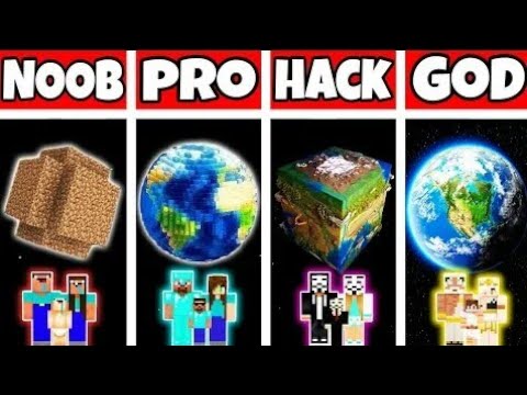 Minecraft: FAMILY PLANET EARTH BUILD CHALLENGE - NOOB vs PRO vs HACKER vs GOD in Minecraft