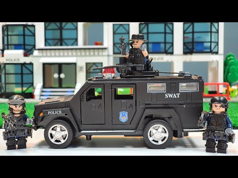 Police car chase and swat team Lego stop motion animation