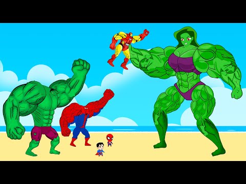 Team Hulk & IronMan, SpiderMan Vs Evolution Of MUSCLE - SHE HULK : Who Is The King Of Super Heroes