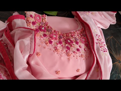 Hand embroidery l billion knot flower l Easy dress design l designer anarkali