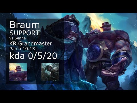 Braum Support vs Senna - KR Grandmaster 0/5/20 Patch 10.13 Gameplay // [롤] 브라움 vs 세나 서폿
