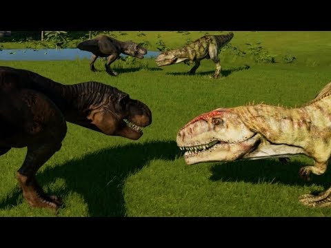 Jurassic World Evolution - 2 Giganotosaurus vs 2 Tyrannosaurus Rex (1080p 60FPS)