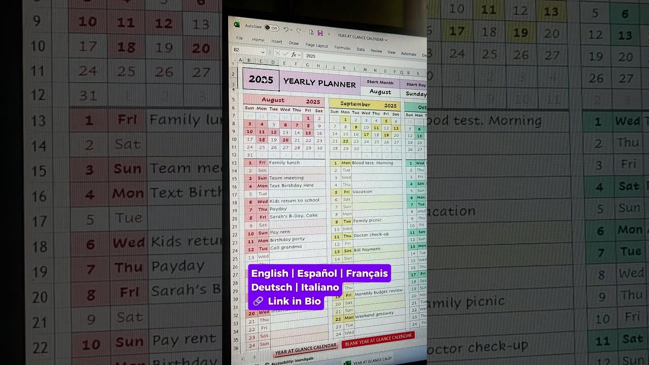 Year at a Glance Calendar — The Ultimate Yearly Planner for Excel & Google Sheets 📅✨ #exceltips