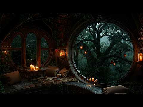 Rainy Reading Nook with Candlelight Ambience | Dark Academia Music for Quiet Study & Reflection