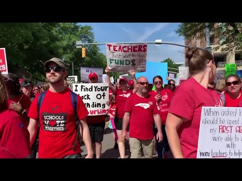 Carolina teachers took to the streets Wednesday for the second year in a row with hopes that a more politically balanced legislature will be more willing to meet their demands. (May 1)