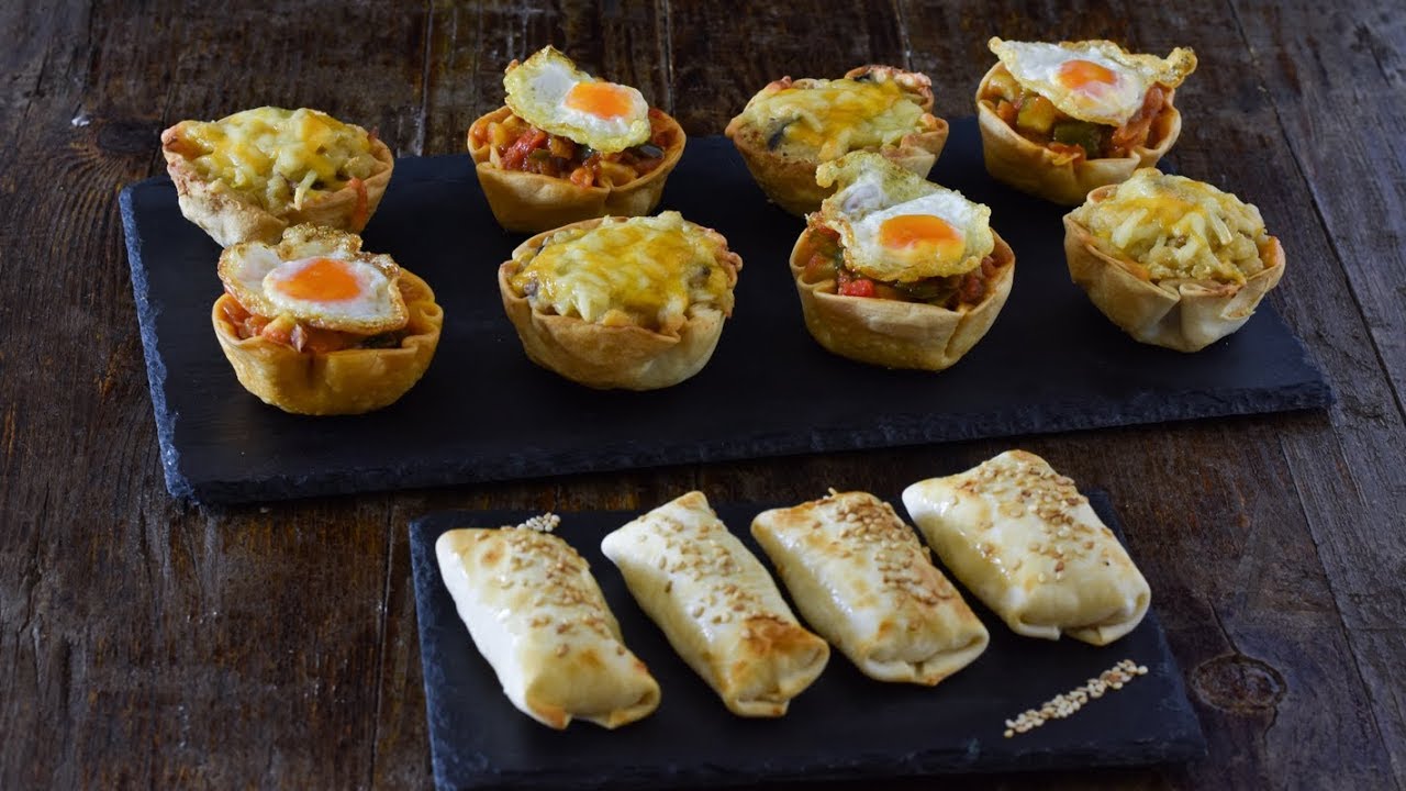 Canapés con obleas de empanadillas al horno | Tres recetas diferentes fáciles y ricas