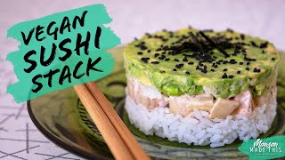 Easy Vegan Sushi Stack featuring the BEST Watermelon Rind Spicy "Tuna"