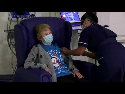 英國祖母是世界上第一個接種輝瑞疫苗的人。 (UK grandmother is world's first person to get Pfizer vaccine)