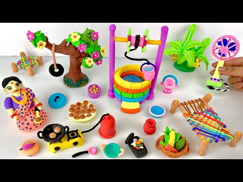 How to make air dry clay miniature village kitchen set, fan, doll  | DIY clay craft tutorial