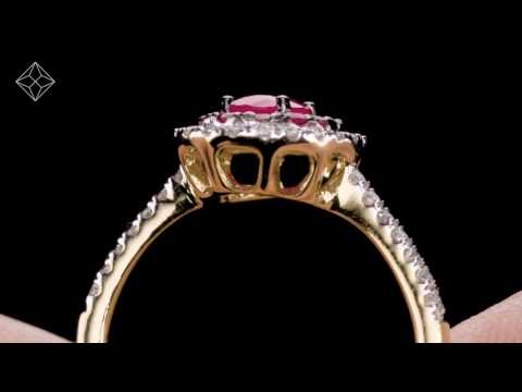 Ruby and Diamond Double Halo Ring 18K White Gold Version - Asteria Collection - FT94-TY