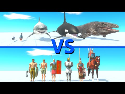 AQUATICS Team vs ANCIENT HUMANS Team - Animal Revolt Battle Simulator
