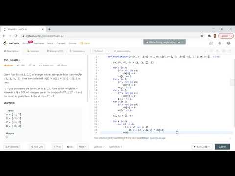 Leetcode 454 4sum Ii Python Medium