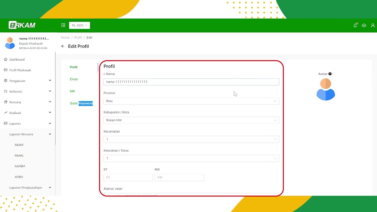9.4.5. Penjelasan Fitur Profil User