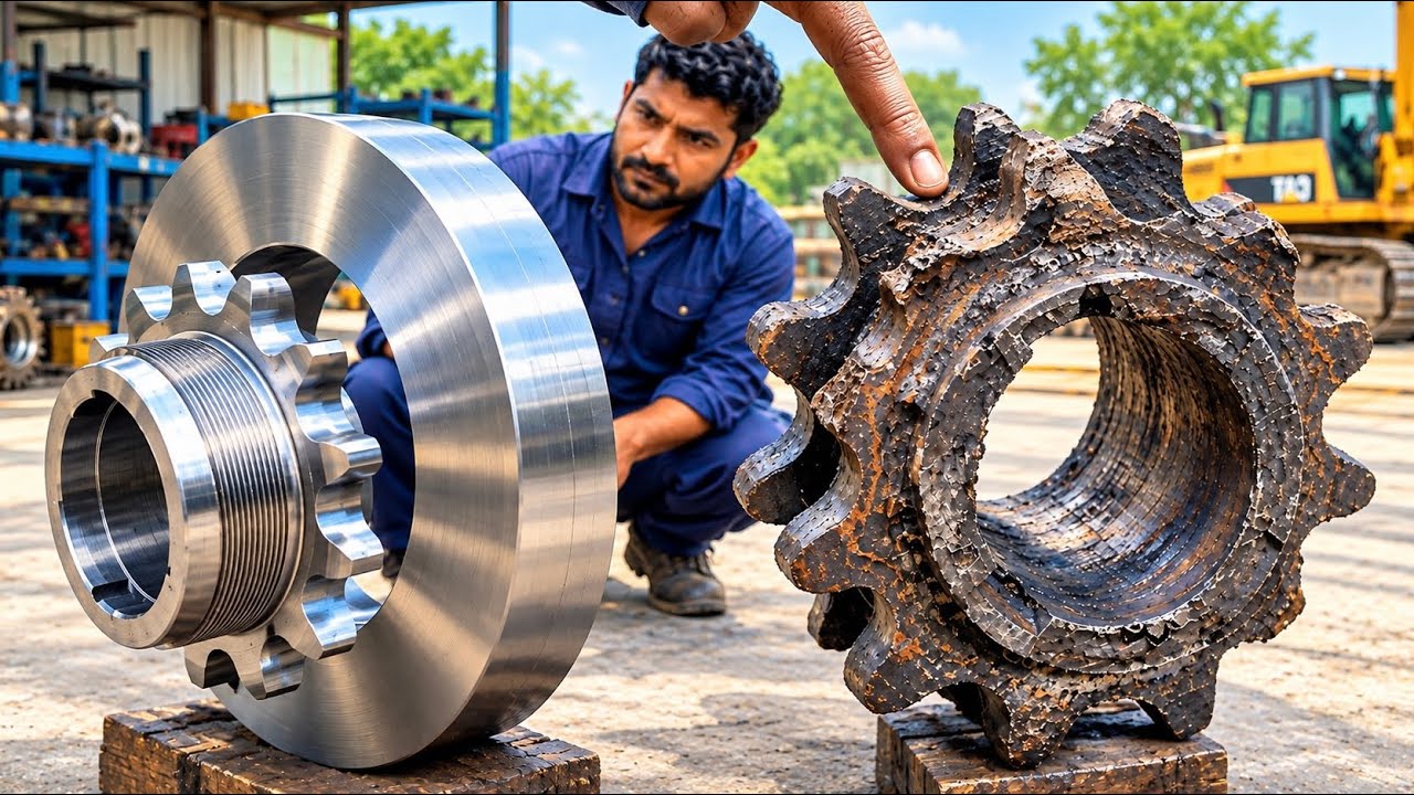 Destroyed Double Chain Sprocket Restored! Incredible Metal Repair 🔥