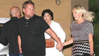 EXCLUSIVE - Gallant James Corden Holds Wife Julia's Hand In Busy Nobu Parking Lot