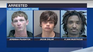 Three car burglary suspects arrested after crashing car into canal during chase in Lee County