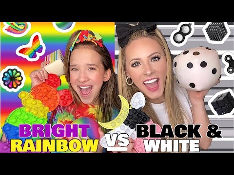 BRIGHT RAINBOW 🌈🍭VS BLACK & WHITE 🎹🐼 FIDGET, SLIME, & SQUISHMALLOW SHOPPING CHALLENGE!