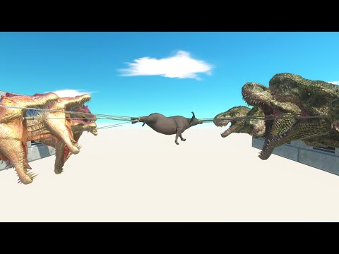 Spino Team and Rex Team Crazy Scramble for food - Animal Revolt Battle Simulator
