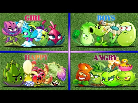 4 Team Pair Plants | BOYS vs GIRL vs HAPPY vs ANGRY | PvZ 2 Team Plants vs Team Plants 