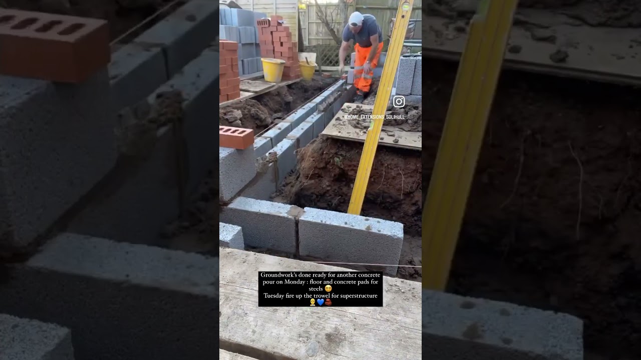 Stage 1 of building a home extension: foundations #homeextension #brickwork #foundations #concrete