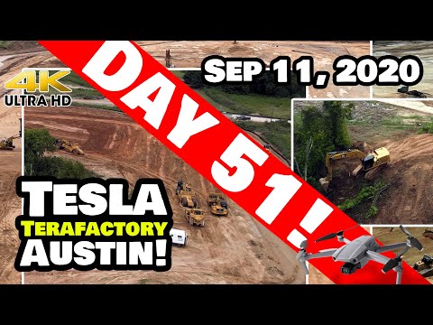 Tesla Gigafactory Austin 4K  Day 51 -9/11/20 - Tesla Terafactory Austin Texas BACK TO WORK!