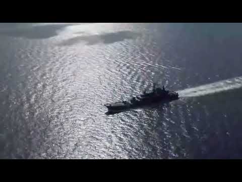 Amphibious assault ships of the Russian Navy pass the Bosphorus and Dardanelles Strait