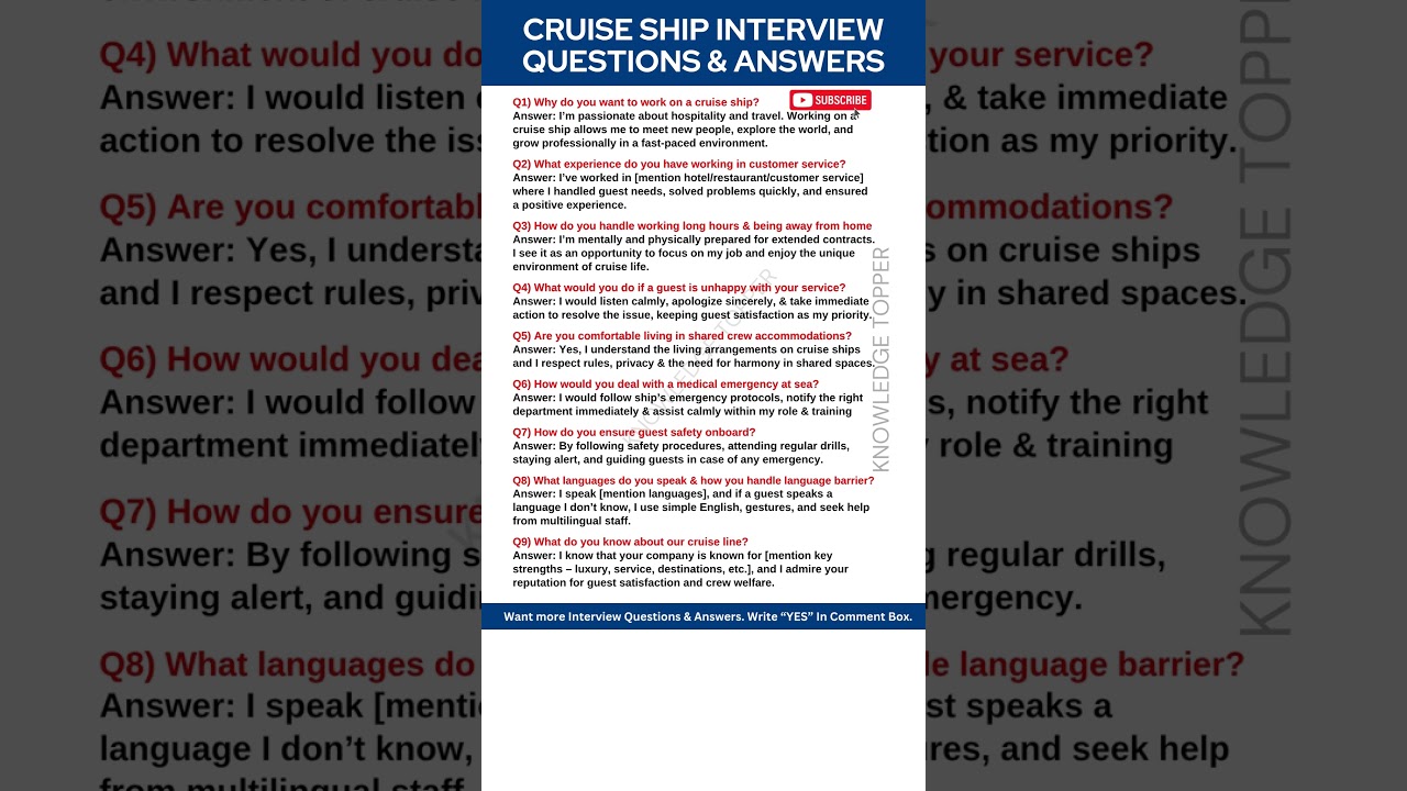 Cruise Ship Interview Questions and Answers | Cruise Ship Job Interview Questions and Answers