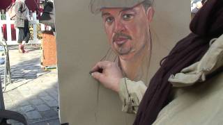A Pastel portrait demonstration by place du tertre artist Agnes .mpg