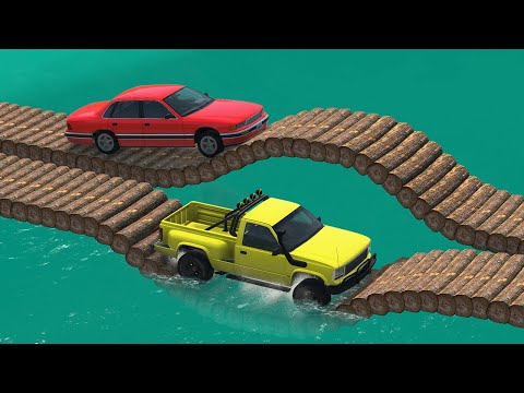 Cars vs 2 Log Bridge - BeamNG.Drive